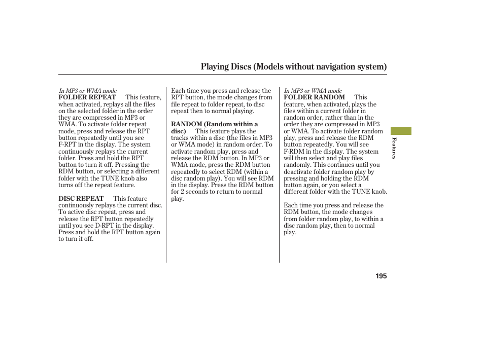 Playing discs (models without navigation system) | Acura 2008 MDX User Manual | Page 201 / 490