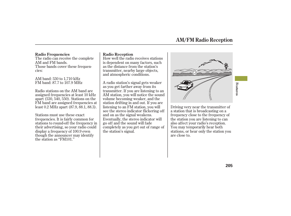 Am/fm radio reception | Acura 2008 MDX User Manual | Page 211 / 490