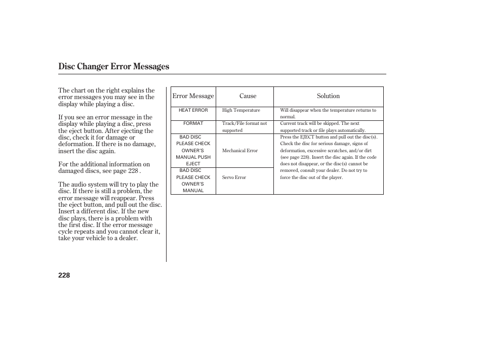Disc changer error messages | Acura 2008 MDX User Manual | Page 234 / 490