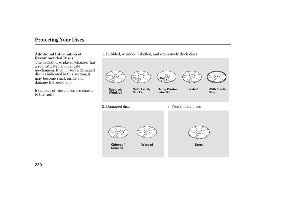 Protecting your discs | Acura 2008 MDX User Manual | Page 236 / 490