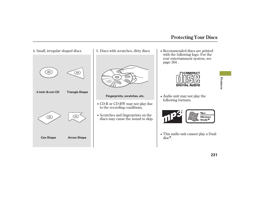 Protecting your discs | Acura 2008 MDX User Manual | Page 237 / 490