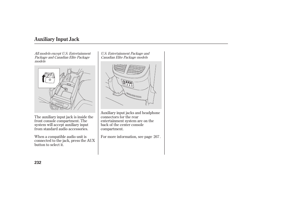 Auxiliary input jack | Acura 2008 MDX User Manual | Page 238 / 490