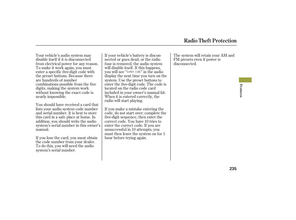 Radio theft protection | Acura 2008 MDX User Manual | Page 241 / 490