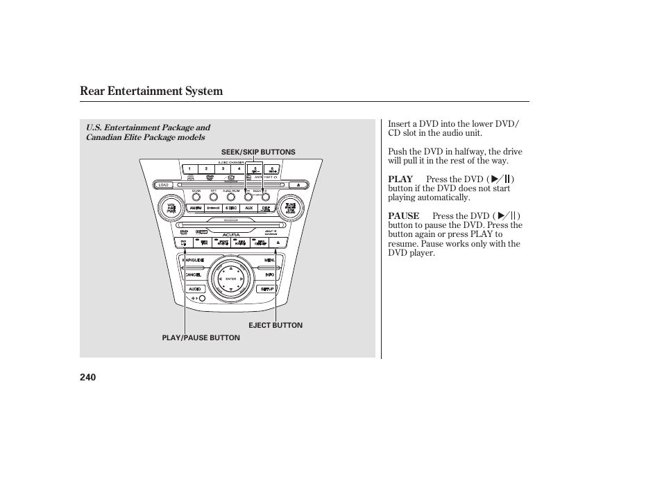 Rear entertainment system | Acura 2008 MDX User Manual | Page 246 / 490