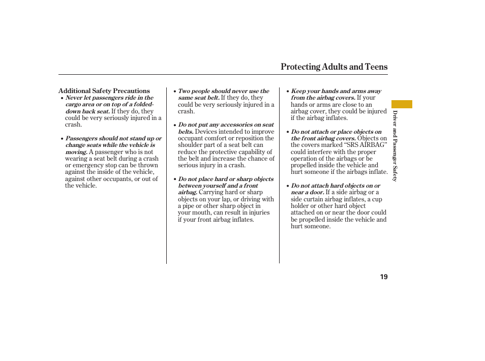 Protecting adults and teens | Acura 2008 MDX User Manual | Page 25 / 490