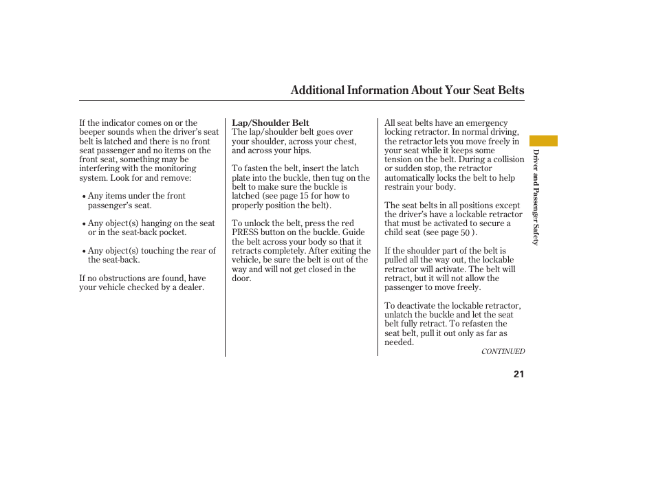 Additional information about your seat belts | Acura 2008 MDX User Manual | Page 27 / 490