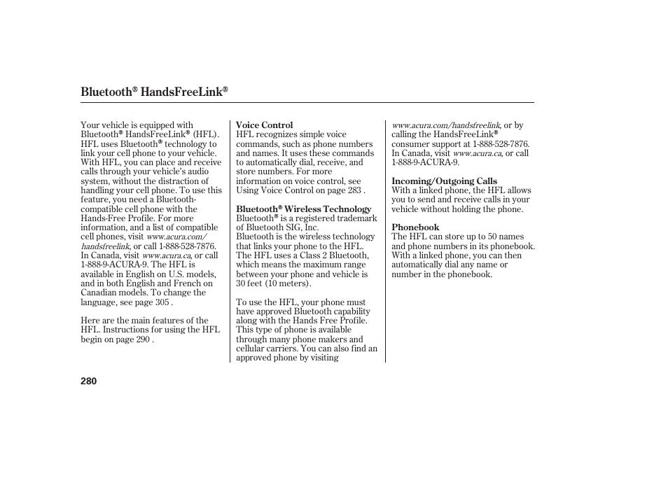 Bluetooth handsfreelink | Acura 2008 MDX User Manual | Page 286 / 490