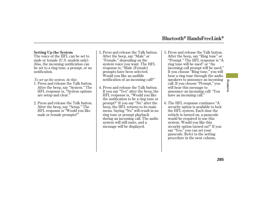 Bluetooth handsfreelink | Acura 2008 MDX User Manual | Page 291 / 490