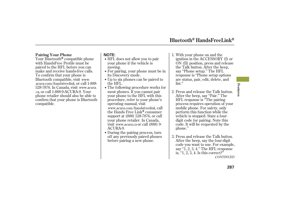 Bluetooth handsfreelink | Acura 2008 MDX User Manual | Page 293 / 490