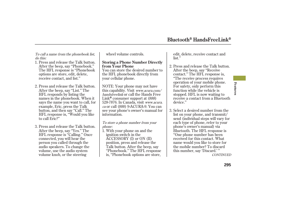 Bluetooth handsfreelink | Acura 2008 MDX User Manual | Page 301 / 490