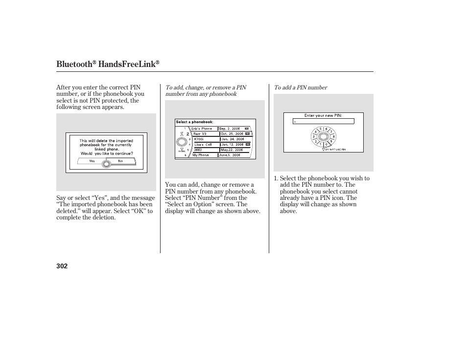 Bluetooth handsfreelink | Acura 2008 MDX User Manual | Page 308 / 490