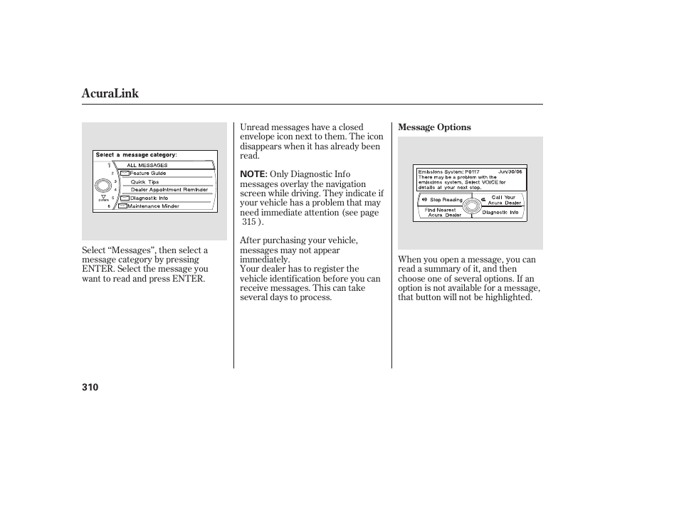 Acuralink | Acura 2008 MDX User Manual | Page 316 / 490