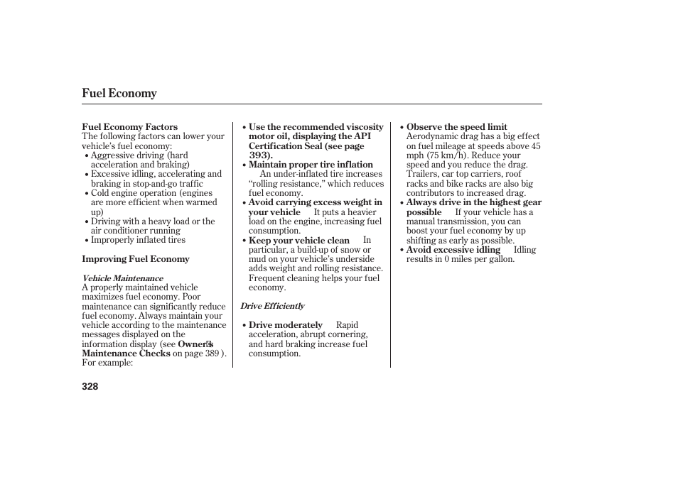 Fuel economy | Acura 2008 MDX User Manual | Page 334 / 490