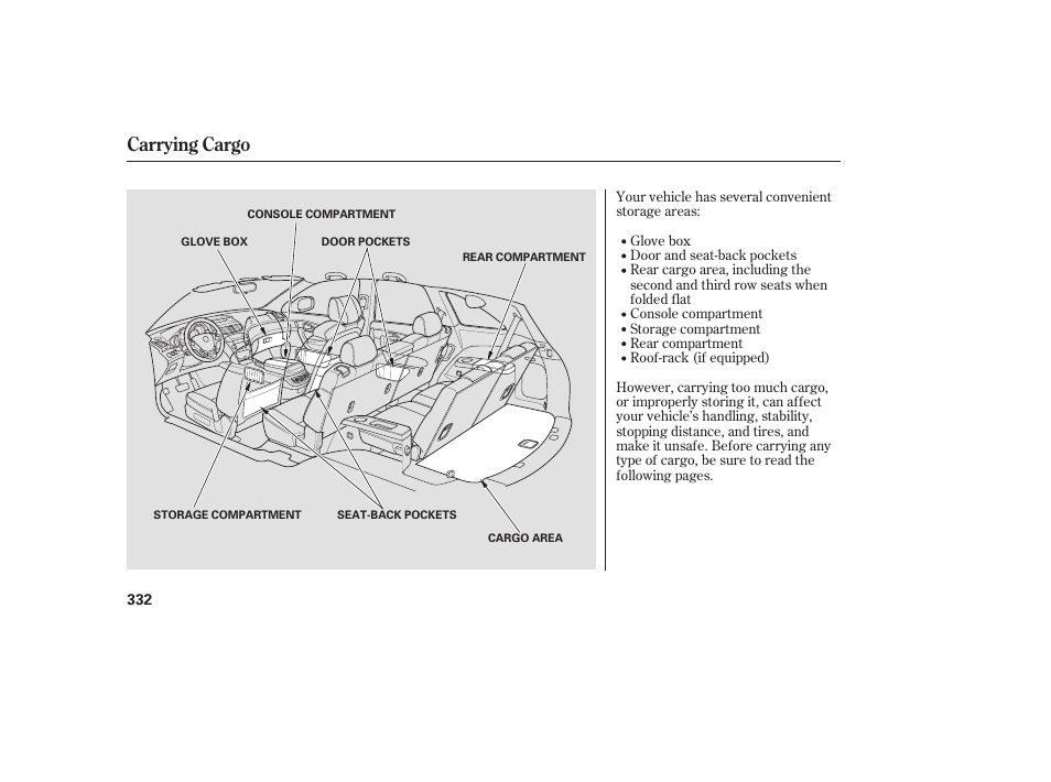 Carrying cargo | Acura 2008 MDX User Manual | Page 338 / 490