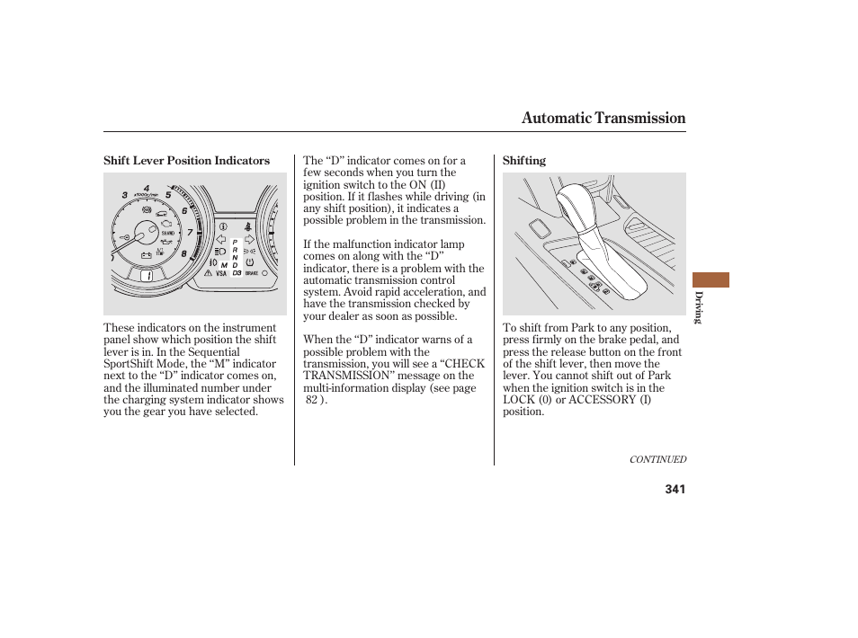 Automatic transmission | Acura 2008 MDX User Manual | Page 347 / 490