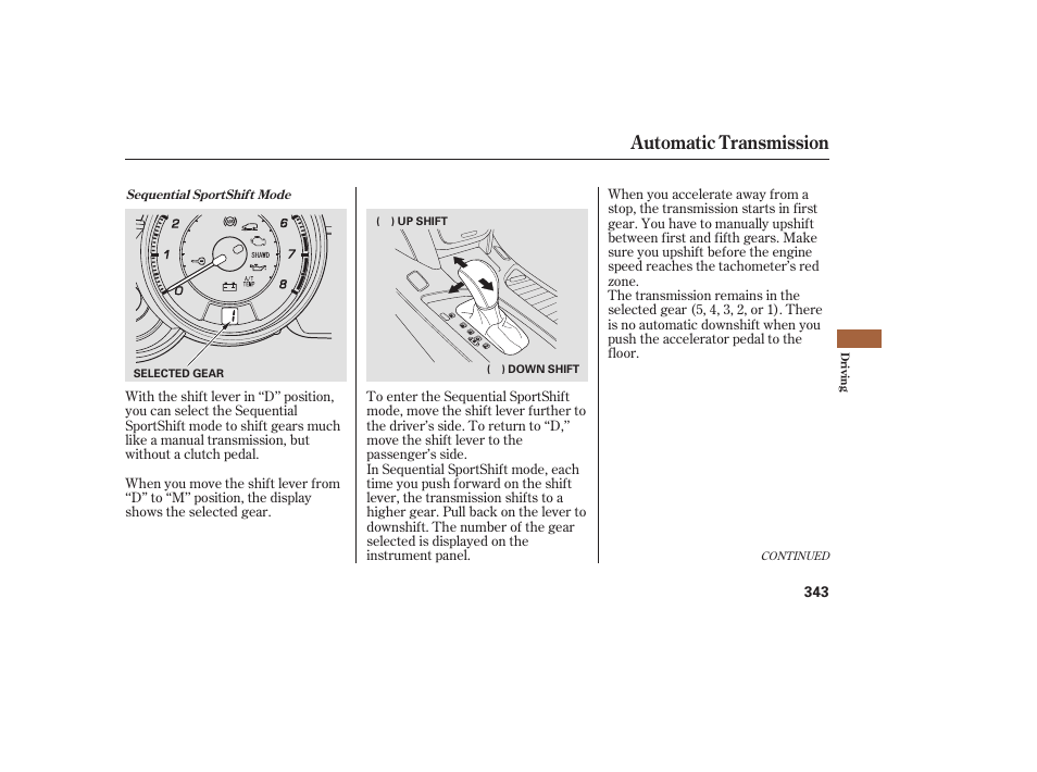 Automatic transmission | Acura 2008 MDX User Manual | Page 349 / 490