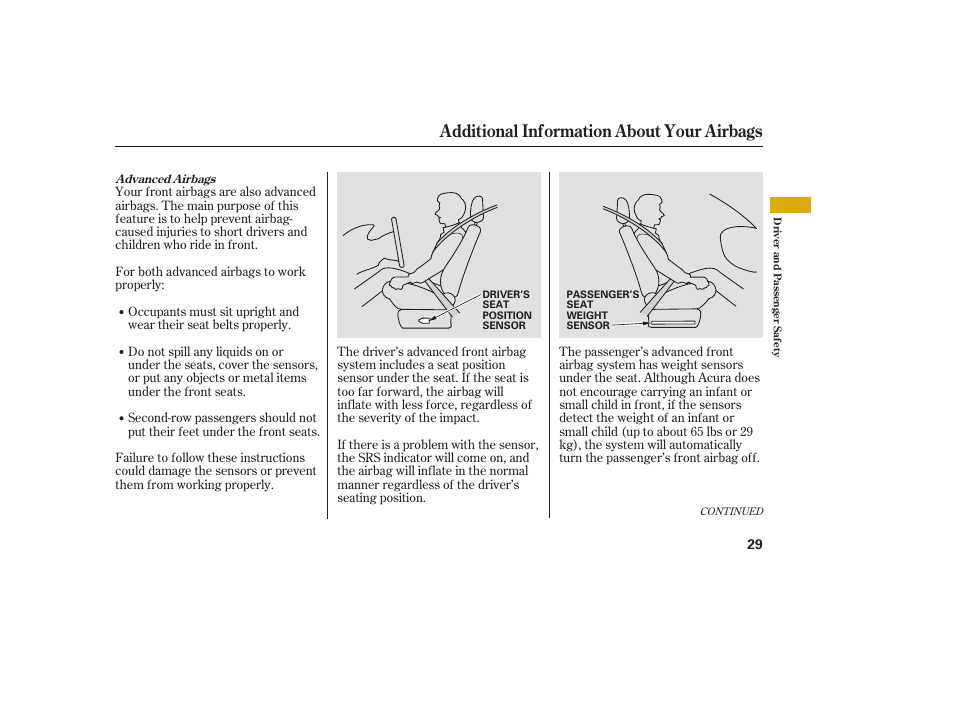 Additional information about your airbags | Acura 2008 MDX User Manual | Page 35 / 490