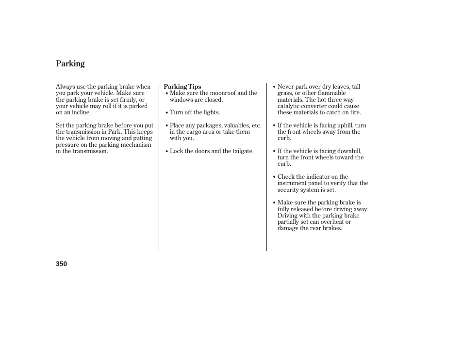 Parking | Acura 2008 MDX User Manual | Page 356 / 490