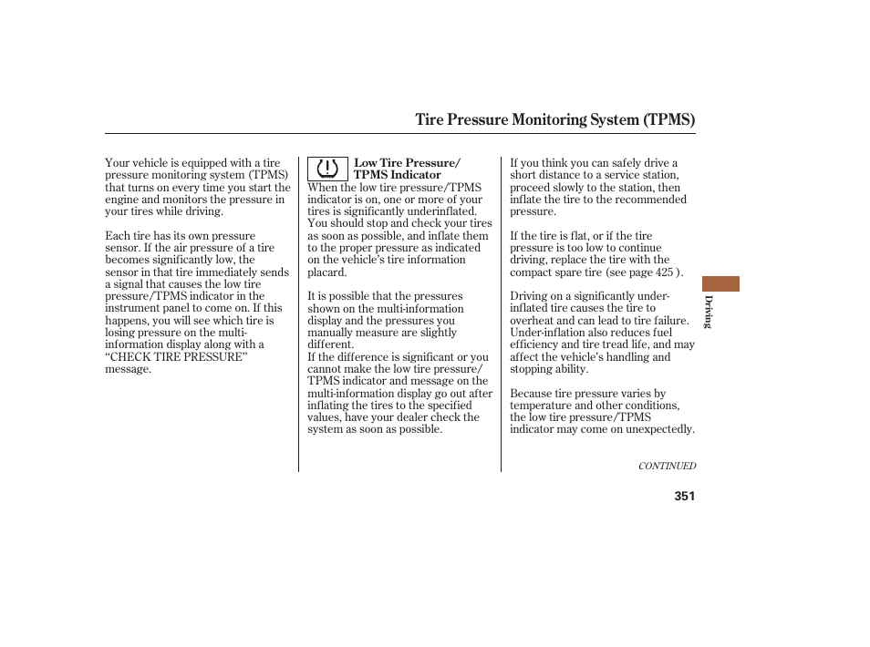 Tire pressure monitoring system (tpms) | Acura 2008 MDX User Manual | Page 357 / 490