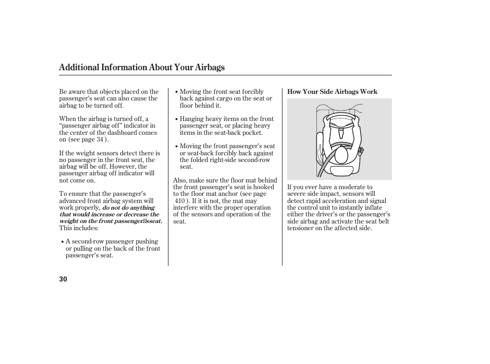 Additional information about your airbags | Acura 2008 MDX User Manual | Page 36 / 490