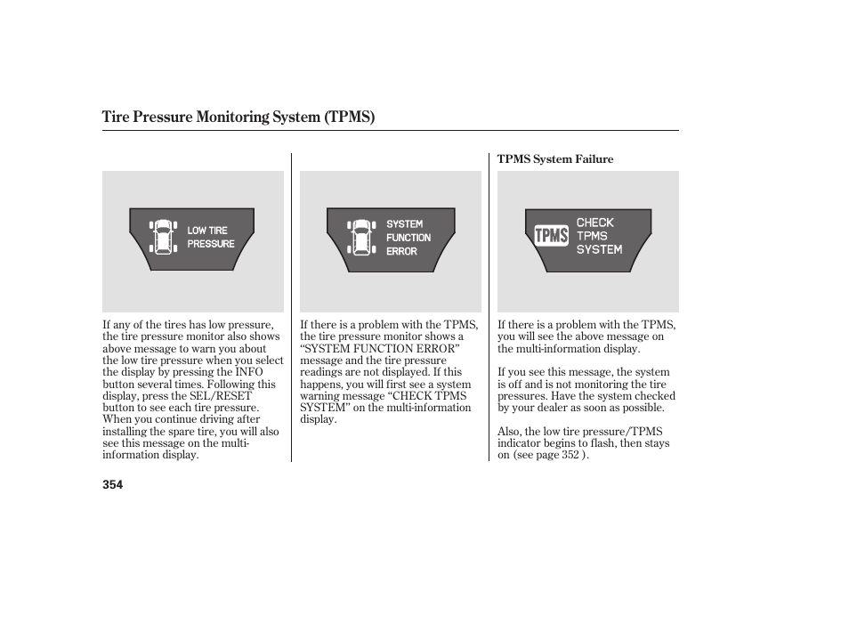 Tire pressure monitoring system (tpms) | Acura 2008 MDX User Manual | Page 360 / 490