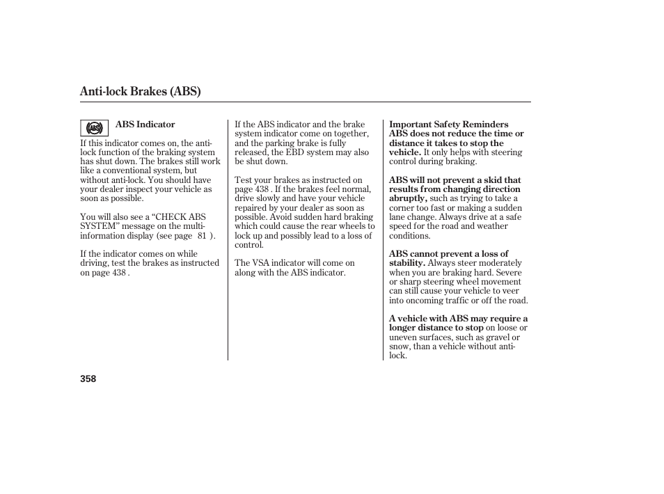 Anti-lock brakes (abs) | Acura 2008 MDX User Manual | Page 364 / 490