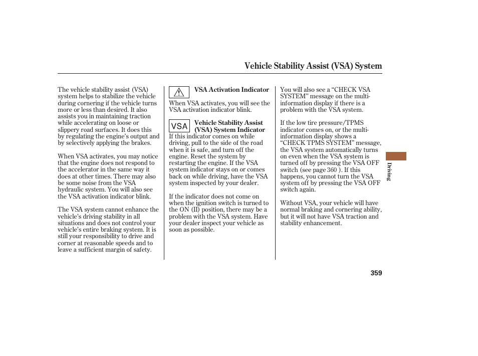 Vehicle stability assist (vsa) system | Acura 2008 MDX User Manual | Page 365 / 490