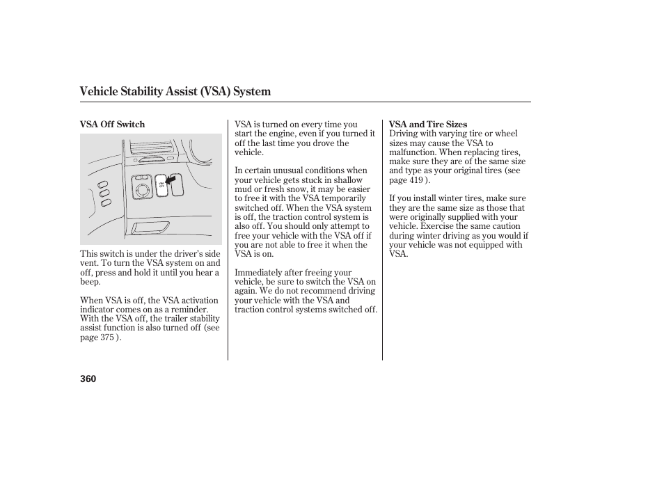Vehicle stability assist (vsa) system | Acura 2008 MDX User Manual | Page 366 / 490
