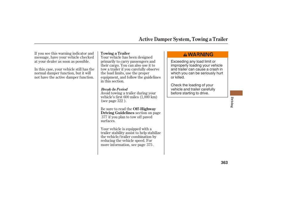 Active damper system, towing a trailer | Acura 2008 MDX User Manual | Page 369 / 490