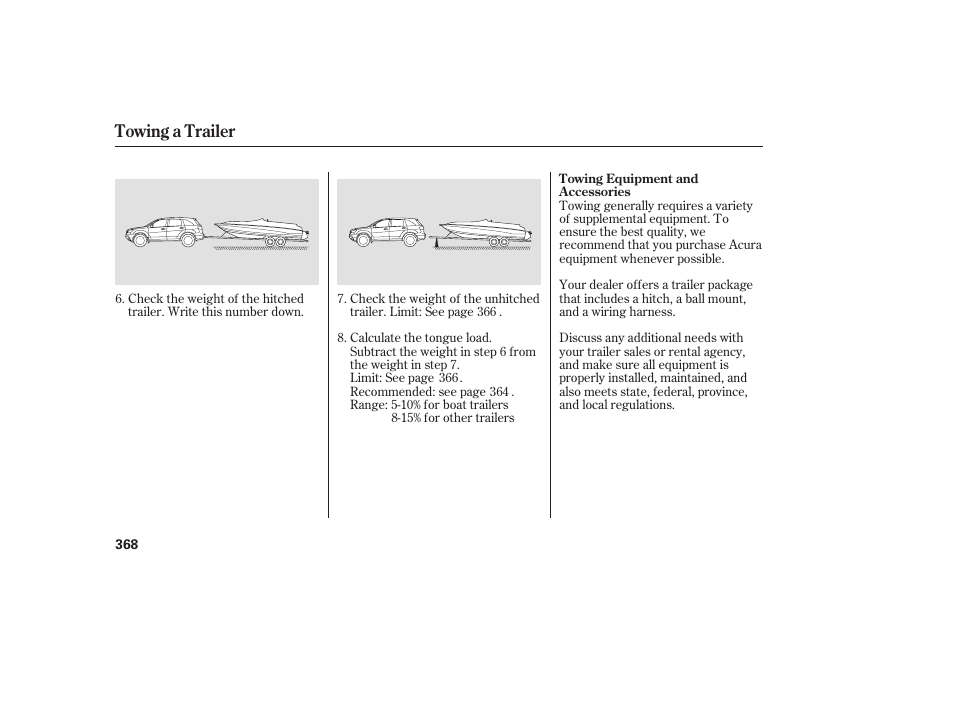 Towing a trailer | Acura 2008 MDX User Manual | Page 374 / 490