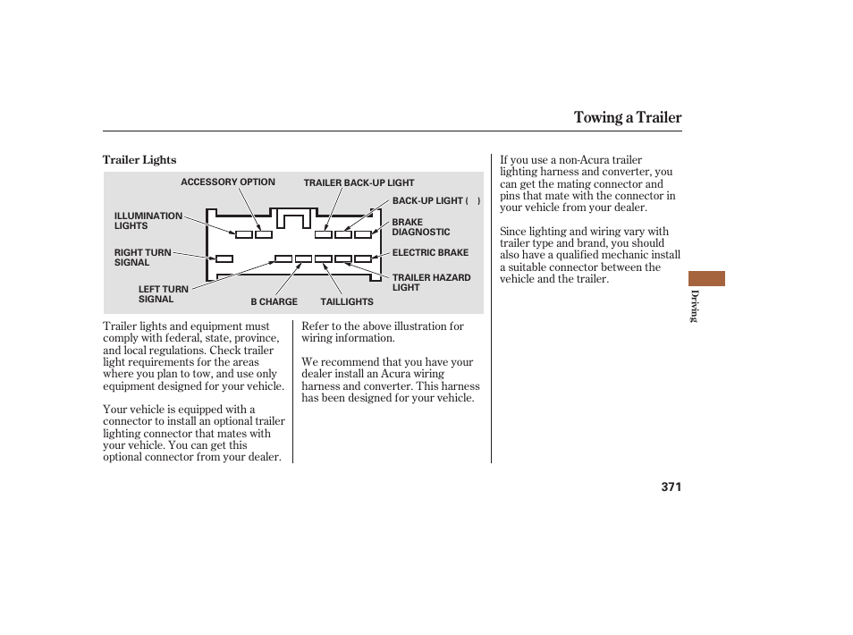 Towing a trailer | Acura 2008 MDX User Manual | Page 377 / 490