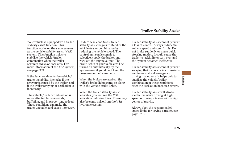 Trailer stability assist | Acura 2008 MDX User Manual | Page 381 / 490