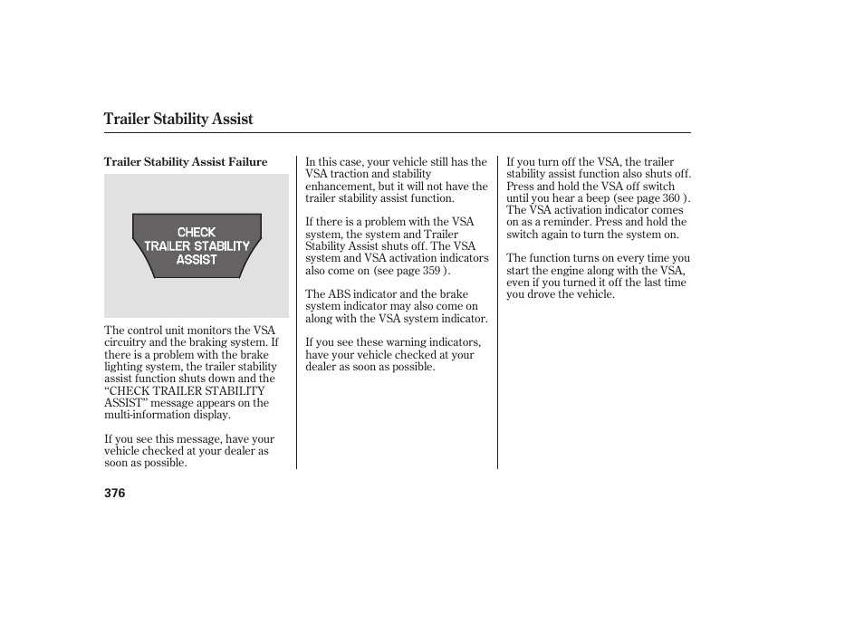 Trailer stability assist | Acura 2008 MDX User Manual | Page 382 / 490