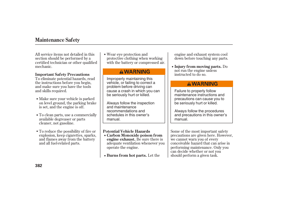 Maintenance safety | Acura 2008 MDX User Manual | Page 388 / 490