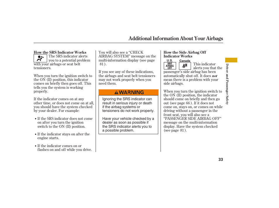 Additional information about your airbags | Acura 2008 MDX User Manual | Page 39 / 490