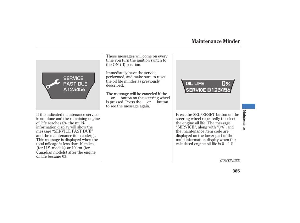 Maintenance minder | Acura 2008 MDX User Manual | Page 391 / 490