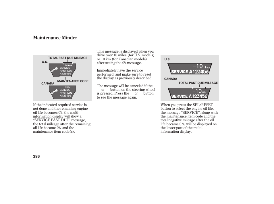 Maintenance minder | Acura 2008 MDX User Manual | Page 392 / 490