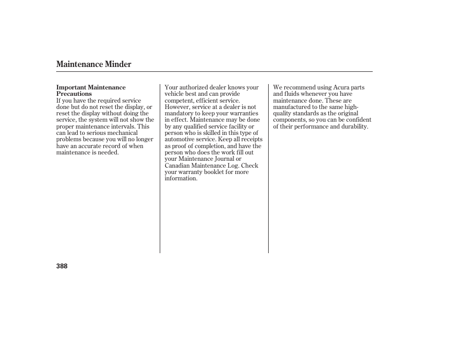 Maintenance minder | Acura 2008 MDX User Manual | Page 394 / 490