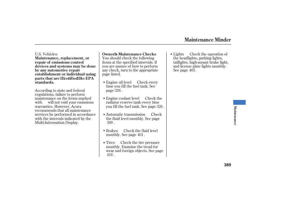 Maintenance minder | Acura 2008 MDX User Manual | Page 395 / 490