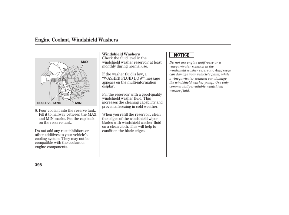 Engine coolant, windshield washers | Acura 2008 MDX User Manual | Page 404 / 490