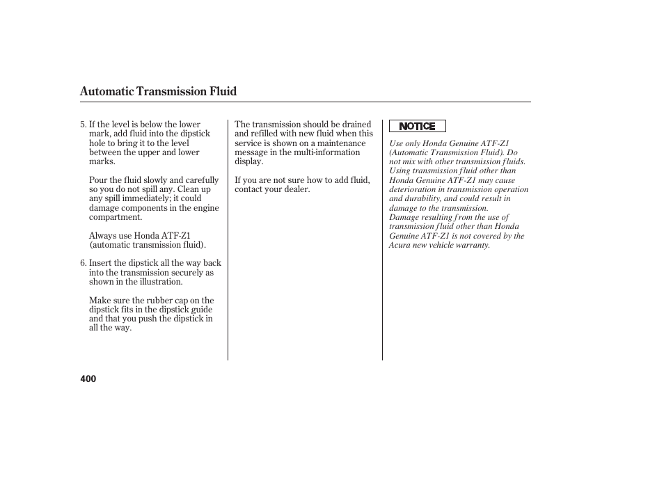 Automatic transmission fluid | Acura 2008 MDX User Manual | Page 406 / 490