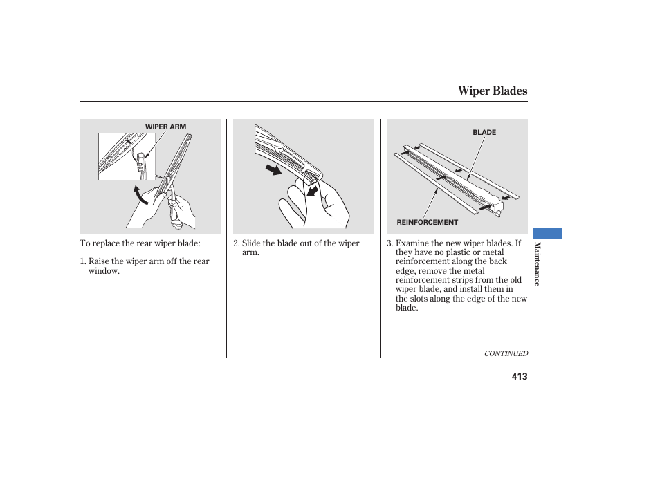 Wiper blades | Acura 2008 MDX User Manual | Page 419 / 490