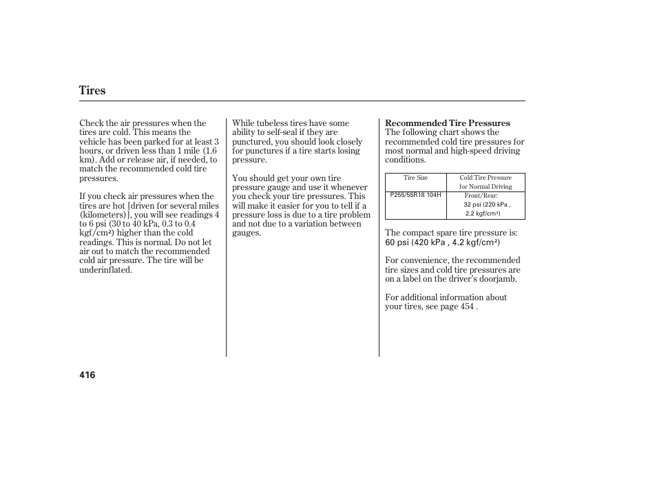 Tires | Acura 2008 MDX User Manual | Page 422 / 490