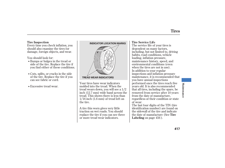 Tires | Acura 2008 MDX User Manual | Page 423 / 490