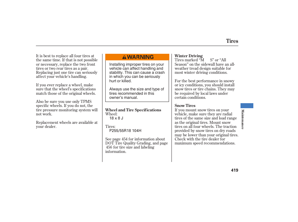 Tires | Acura 2008 MDX User Manual | Page 425 / 490
