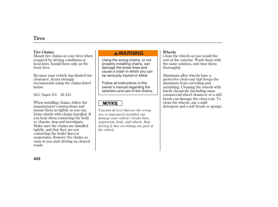 Tires | Acura 2008 MDX User Manual | Page 426 / 490