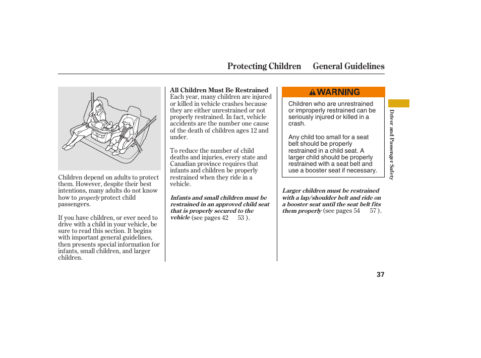 Protecting children general guidelines | Acura 2008 MDX User Manual | Page 43 / 490