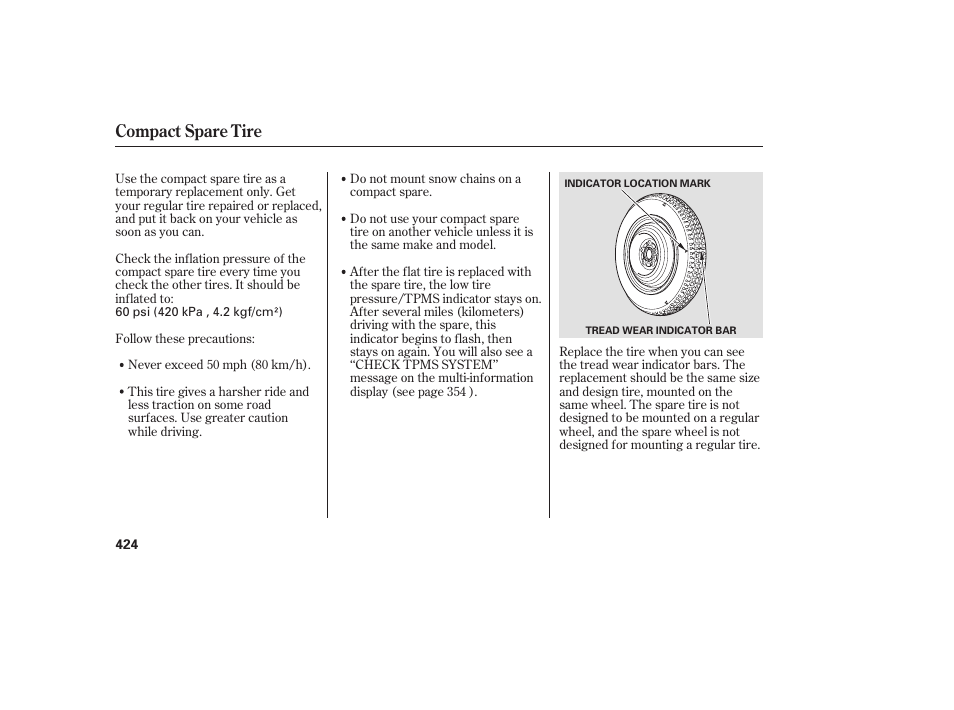 Compact spare tire | Acura 2008 MDX User Manual | Page 430 / 490