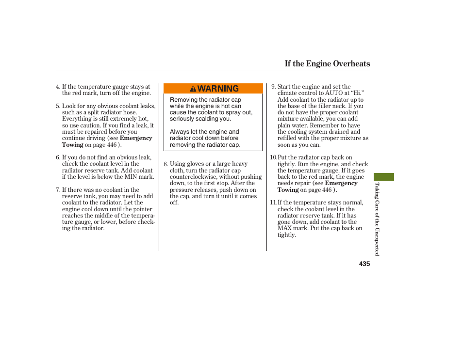 If the engine overheats | Acura 2008 MDX User Manual | Page 441 / 490