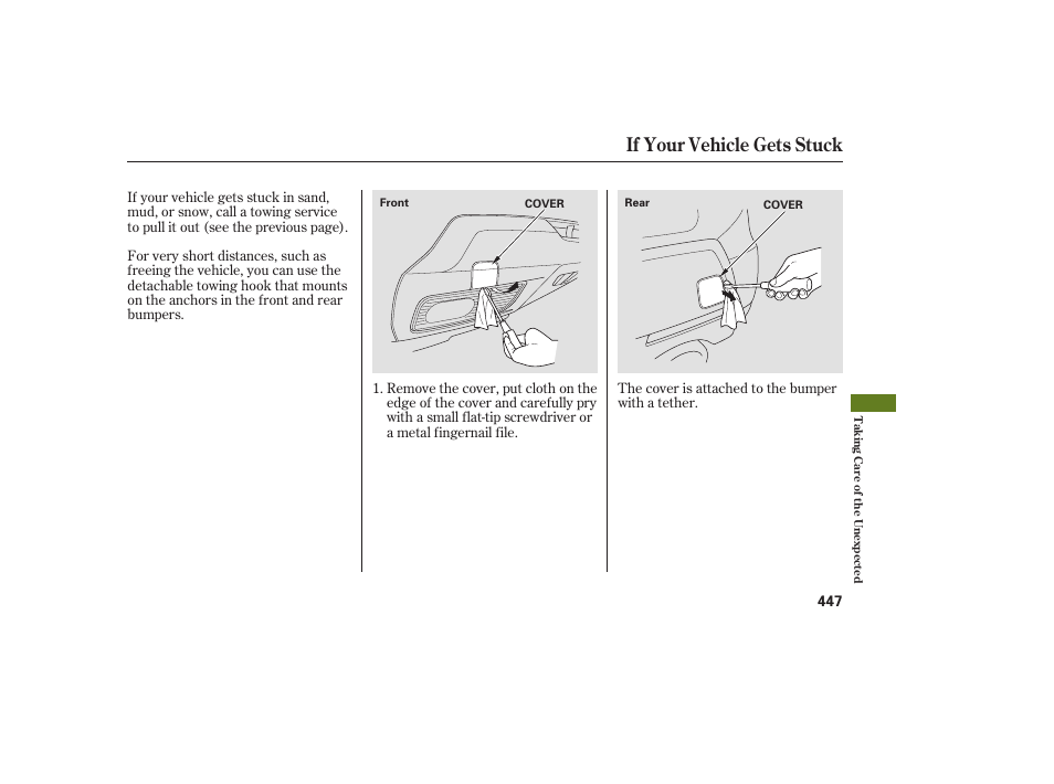 If your vehicle gets stuck | Acura 2008 MDX User Manual | Page 453 / 490